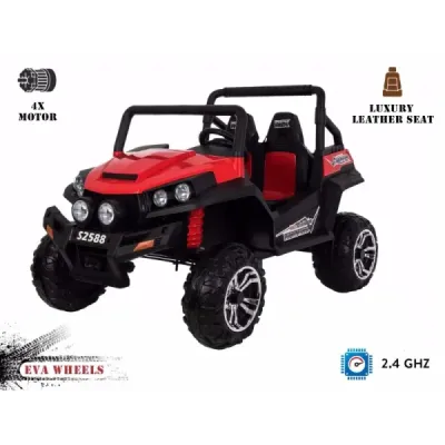 Elektrické autíčko RSX Červené, Pohon 4x4, 2x12V, EVA kola, široké dvoumístné čalouněné sedadlo, 2,4 GHz DO, 4 X MOTOR, Dvoumíst