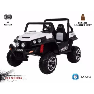 Elektrické autíčko RSX Bílé, Pohon 4x4, 2x12V, EVA kola, široké dvoumístné čalouněné sedadlo, 2,4 GHz DO, 4 X MOTOR, Dvoumístné,