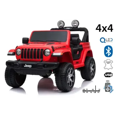 Elektrické autíčko Jeep Wrangler, Jednomístné, červené, Koženková sedadla, Rádio s Bluetooth přehrávačem, SD / USB vstup, Pohon 