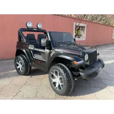 Elektrické autíčko Jeep Wrangler, Jednomístné, černé, Koženková sedadla, Rádio s Bluetooth přehrávačem, SD / USB vstup, Pohon 4x