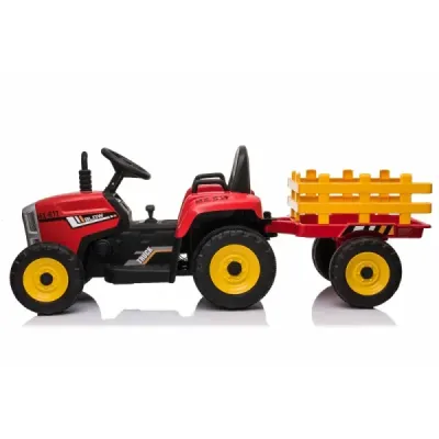 Elektrický Traktor Workers s vlečkou, červený