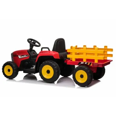 Elektrický Traktor Workers s vlečkou, červený