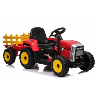Elektrický Traktor Workers s vlečkou, červený