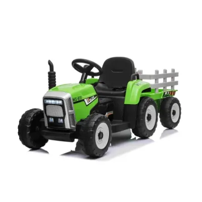 Elektrický Traktor Workers s vlečkou, zelený, Pohon zadních kol, 12V baterie, Plastová kola, široké sedadlo, 2,4 GHz Dálkový ovl
