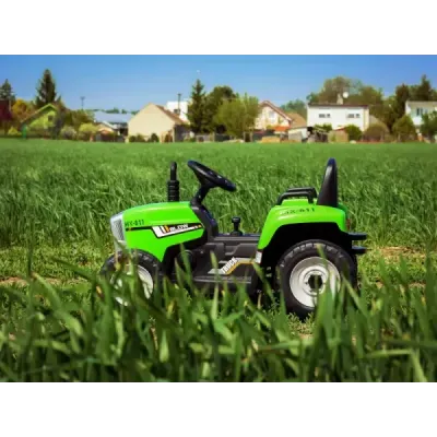Elektrický Traktor Workers s vlečkou, zelený, Pohon zadních kol, 12V baterie, Plastová kola, široké sedadlo, 2,4 GHz Dálkový ovl