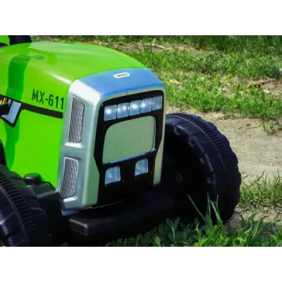 Elektrický Traktor Workers s vlečkou, zelený, Pohon zadních kol, 12V baterie, Plastová kola, široké sedadlo, 2,4 GHz Dálkový ovl