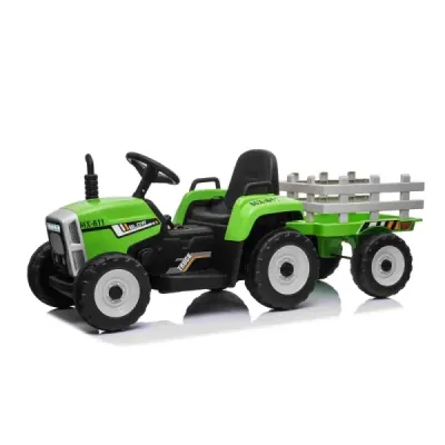 Elektrický Traktor Workers s vlečkou, zelený, Pohon zadních kol, 12V baterie, Plastová kola, široké sedadlo, 2,4 GHz Dálkový ovl