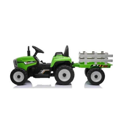 Elektrický Traktor Workers s vlečkou, zelený, Pohon zadních kol, 12V baterie, Plastová kola, široké sedadlo, 2,4 GHz Dálkový ovl