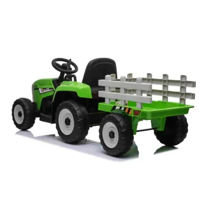 Elektrický Traktor Workers s vlečkou, zelený, Pohon zadních kol, 12V baterie, Plastová kola, široké sedadlo, 2,4 GHz Dálkový ovl