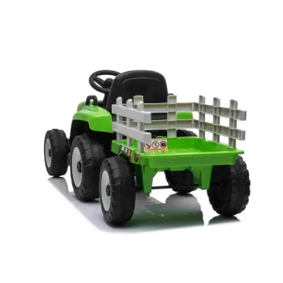 Elektrický Traktor Workers s vlečkou, zelený, Pohon zadních kol, 12V baterie, Plastová kola, široké sedadlo, 2,4 GHz Dálkový ovl