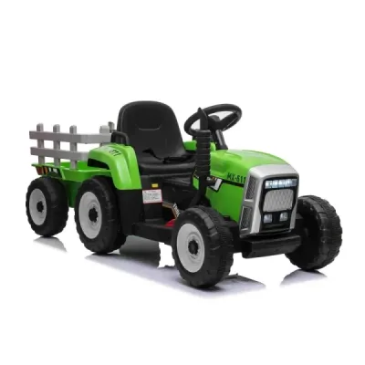 Elektrický Traktor Workers s vlečkou, zelený, Pohon zadních kol, 12V baterie, Plastová kola, široké sedadlo, 2,4 GHz Dálkový ovl