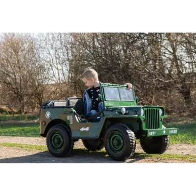 Elektrické autíčko USA ARMY 4×4 – zelené, 3‑místné
