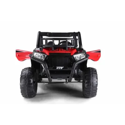 Elektrické autíčko UTV 24V, červené, dvoumístné, 2 x 200 W Motor, EVA kola, odpružené nápravy, elektrická brzda, čalouněné sedad