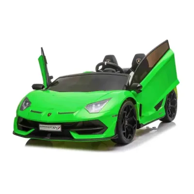 Elektrické autíčko Lamborghini Aventador 24V Dvoumístné, Zelené lakované, 2,4 GHz DO, Měkké PU Sedadla, LCD Displej, odpružení, 