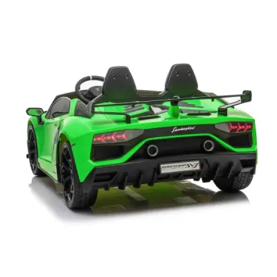 Elektrické autíčko Lamborghini Aventador 24V Dvoumístné, Zelené lakované, 2,4 GHz DO, Měkké PU Sedadla, LCD Displej, odpružení, 