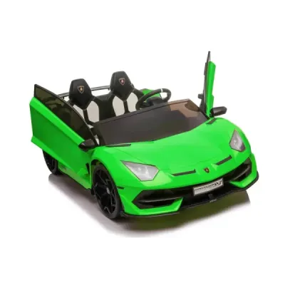 Elektrické autíčko Lamborghini Aventador 24V Dvoumístné, Zelené lakované, 2,4 GHz DO, Měkké PU Sedadla, LCD Displej, odpružení, 