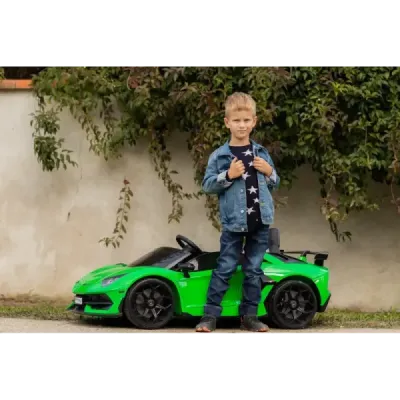 Elektrické autíčko Lamborghini Aventador 24V Dvoumístné, Zelené lakované, 2,4 GHz DO, Měkké PU Sedadla, LCD Displej, odpružení, 