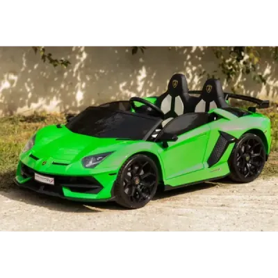 Elektrické autíčko Lamborghini Aventador 24V Dvoumístné, Zelené lakované, 2,4 GHz DO, Měkké PU Sedadla, LCD Displej, odpružení, 