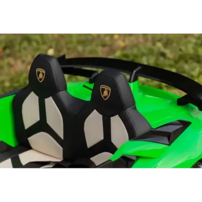 Elektrické autíčko Lamborghini Aventador 24V Dvoumístné, Zelené lakované, 2,4 GHz DO, Měkké PU Sedadla, LCD Displej, odpružení, 