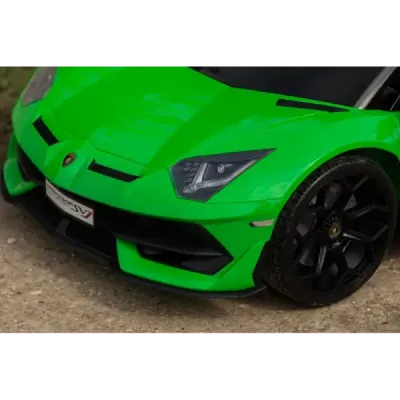 Elektrické autíčko Lamborghini Aventador 24V Dvoumístné, Zelené lakované, 2,4 GHz DO, Měkké PU Sedadla, LCD Displej, odpružení, 