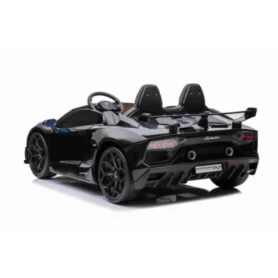 Elektrické autíčko Lamborghini Aventador 24V Dvoumístné, černé lakované, 2,4 GHz DO, Měkké PU Sedadla, LCD Displej, odpružení, v