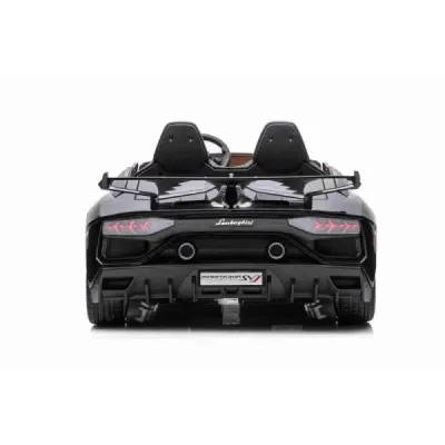 Elektrické autíčko Lamborghini Aventador 24V Dvoumístné, černé lakované, 2,4 GHz DO, Měkké PU Sedadla, LCD Displej, odpružení, v