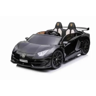 Elektrické autíčko Lamborghini Aventador 24V Dvoumístné, černé lakované, 2,4 GHz DO, Měkké PU Sedadla, LCD Displej, odpružení, v