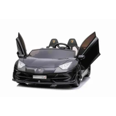 Elektrické autíčko Lamborghini Aventador 24V Dvoumístné, černé lakované, 2,4 GHz DO, Měkké PU Sedadla, LCD Displej, odpružení, v