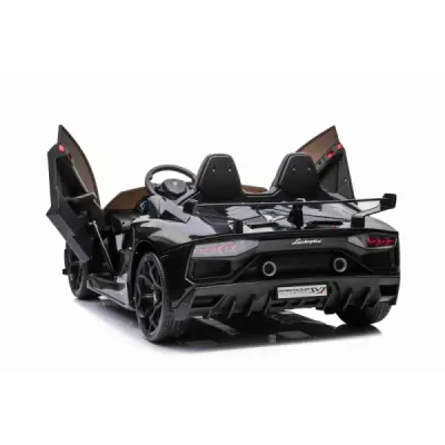 Elektrické autíčko Lamborghini Aventador 24V Dvoumístné, černé lakované, 2,4 GHz DO, Měkké PU Sedadla, LCD Displej, odpružení, v