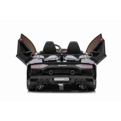 Elektrické autíčko Lamborghini Aventador 24V Dvoumístné, černé lakované, 2,4 GHz DO, Měkké PU Sedadla, LCD Displej, odpružení, v