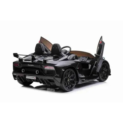 Elektrické autíčko Lamborghini Aventador 24V Dvoumístné, černé lakované, 2,4 GHz DO, Měkké PU Sedadla, LCD Displej, odpružení, v