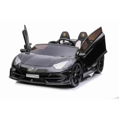 Elektrické autíčko Lamborghini Aventador 24V Dvoumístné, černé lakované, 2,4 GHz DO, Měkké PU Sedadla, LCD Displej, odpružení, v