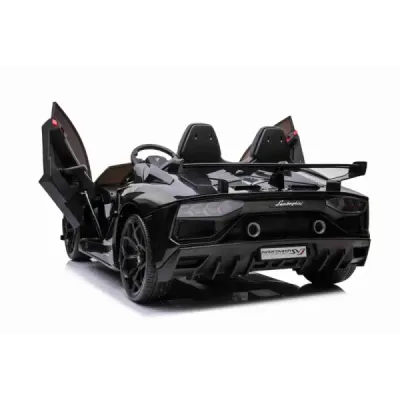 Elektrické autíčko Lamborghini Aventador 24V Dvoumístné, černé lakované, 2,4 GHz DO, Měkké PU Sedadla, LCD Displej, odpružení, v