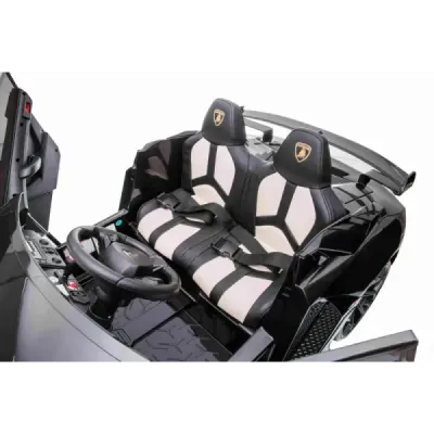 Elektrické autíčko Lamborghini Aventador 24V Dvoumístné, černé lakované, 2,4 GHz DO, Měkké PU Sedadla, LCD Displej, odpružení, v