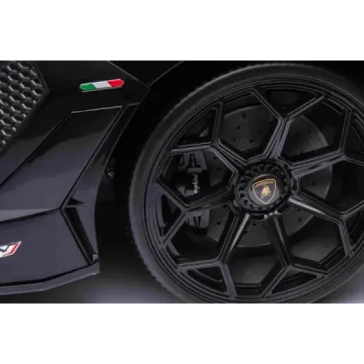 Elektrické autíčko Lamborghini Aventador 24V Dvoumístné, černé lakované, 2,4 GHz DO, Měkké PU Sedadla, LCD Displej, odpružení, v