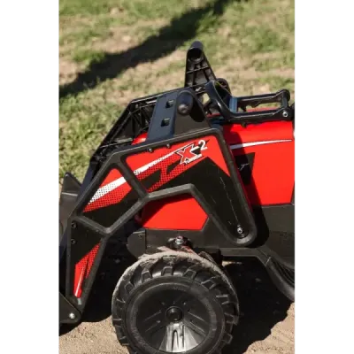 Elektrický traktor TOP-WORKER 12V s naběračkami a přívěsem, Jednomístné, červené, 2,4Ghz Dálkové ovládání, měkké PU sedadlo, MP3