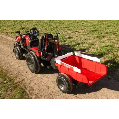 Elektrický traktor TOP-WORKER 12V s naběračkami a přívěsem, Jednomístné, červené, 2,4Ghz Dálkové ovládání, měkké PU sedadlo, MP3