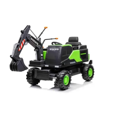 Elektrický Bagr Volvo Excavator 12V s podkopovou lžící, Jednomístné, zelený, měkké koženkové sedátko, MP3 Přehrávač s USB/SD/AUX