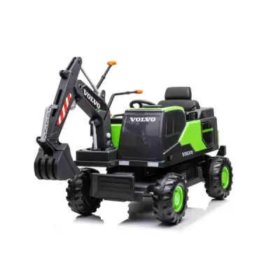 Elektrický Bagr Volvo Excavator 12V s podkopovou lžící, Jednomístné, zelený, měkké koženkové sedátko, MP3 Přehrávač s USB/SD/AUX