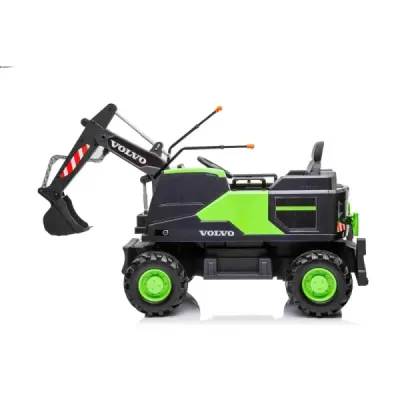Elektrický Bagr Volvo Excavator 12V s podkopovou lžící, Jednomístné, zelený, měkké koženkové sedátko, MP3 Přehrávač s USB/SD/AUX