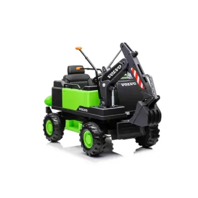 Elektrický Bagr Volvo Excavator 12V s podkopovou lžící, Jednomístné, zelený, měkké koženkové sedátko, MP3 Přehrávač s USB/SD/AUX