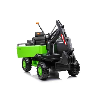 Elektrický Bagr Volvo Excavator 12V s podkopovou lžící, Jednomístné, zelený, měkké koženkové sedátko, MP3 Přehrávač s USB/SD/AUX