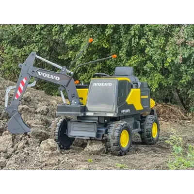 Elektrický Bagr Volvo Excavator 12V s podkopovou lžící, Jednomístné, zelený, měkké koženkové sedátko, MP3 Přehrávač s USB/SD/AUX