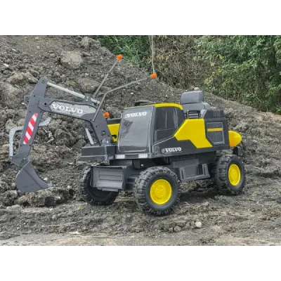 Elektrický Bagr Volvo Excavator 12V s podkopovou lžící, Jednomístné, zelený, měkké koženkové sedátko, MP3 Přehrávač s USB/SD/AUX