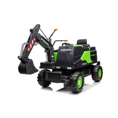 Elektrický Bagr Volvo Excavator 12V s podkopovou lžící, Jednomístné, zelený, měkké koženkové sedátko, MP3 Přehrávač s USB/SD/AUX