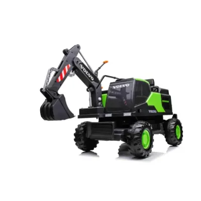 Elektrický Bagr Volvo Excavator 12V s podkopovou lžící, Jednomístné, zelený, měkké koženkové sedátko, MP3 Přehrávač s USB/SD/AUX