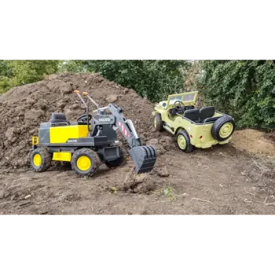 Elektrický Bagr Volvo Excavator 12V s podkopovou lžící, Jednomístné, zelený, měkké koženkové sedátko, MP3 Přehrávač s USB/SD/AUX