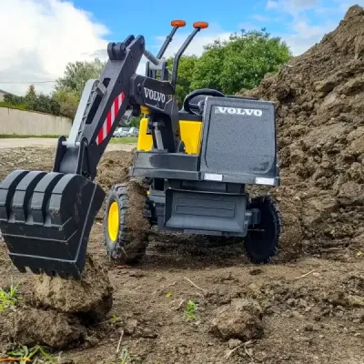 Elektrický Bagr Volvo Excavator 12V s podkopovou lžící, Jednomístné, zelený, měkké koženkové sedátko, MP3 Přehrávač s USB/SD/AUX