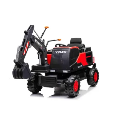 Elektrický Bagr Volvo Excavator 12V s podkopovou lžící, Jednomístné, červený, měkké koženkové sedátko, MP3 Přehrávač s USB/SD/AU