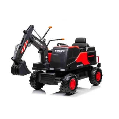 Elektrický Bagr Volvo Excavator 12V s podkopovou lžící, Jednomístné, červený, měkké koženkové sedátko, MP3 Přehrávač s USB/SD/AU